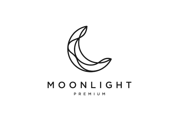 Crescent moon and star logo design line icon vector in style outline linear