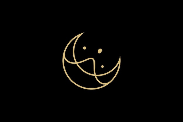 Crescent moon and waves simple line style logo