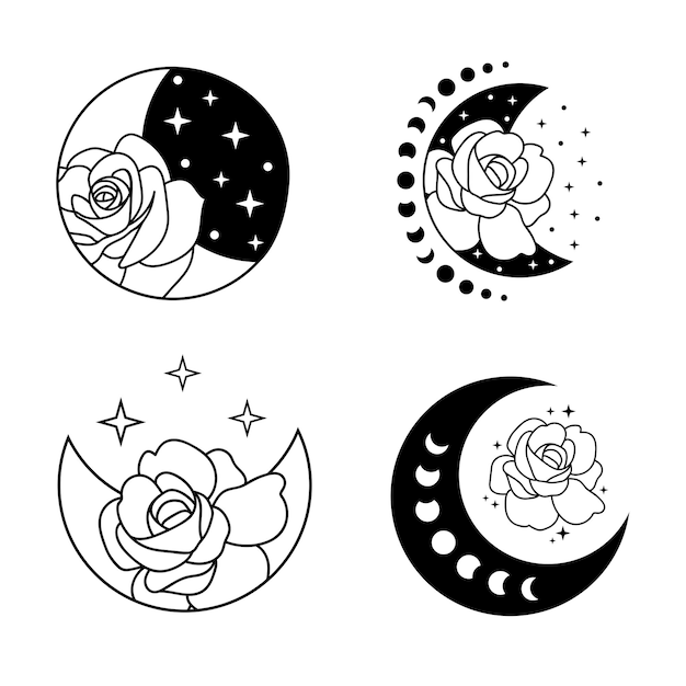 crescent moon with flowers and stars