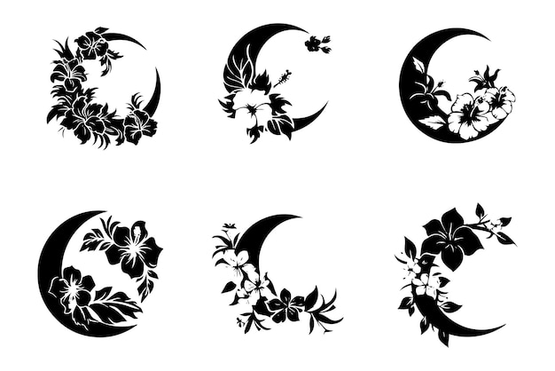 Vector crescent moon with flowers vector