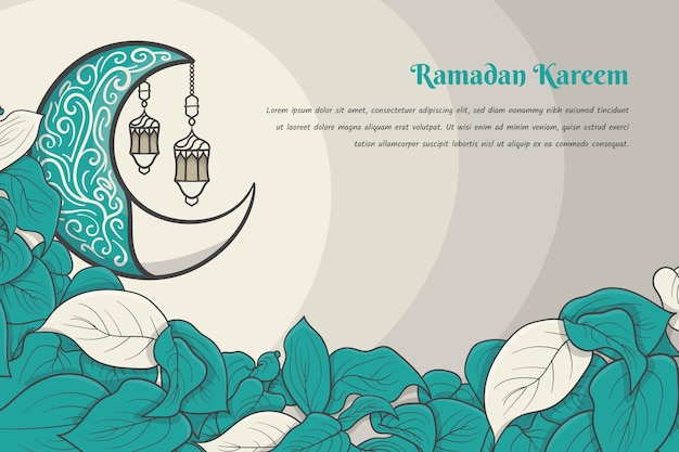 Crescent moon with leaf background design for ramadan kareem or eid mubarak template