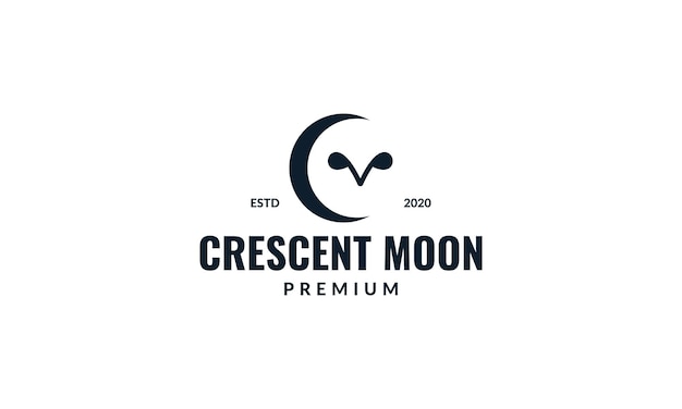 Crescent with owl eyes logo design