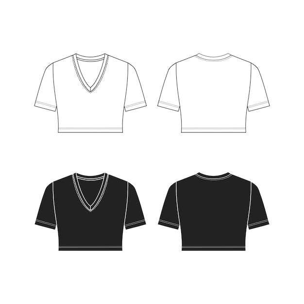 Vector crew neck crop top women's tshirt template drawing basic tshirt drawing white background