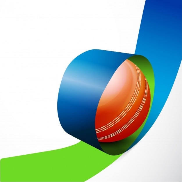 Cricket background with green and blue ribbon and ball