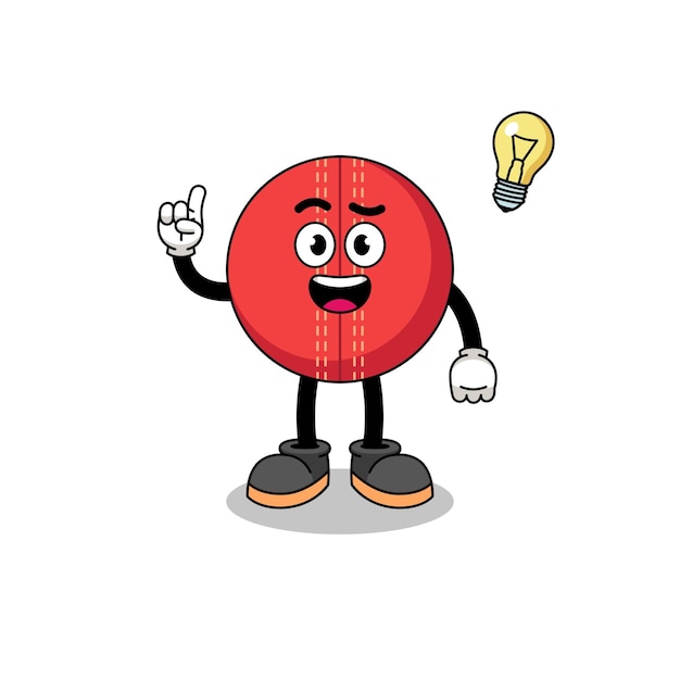 Cricket ball cartoon with get an idea pose character design