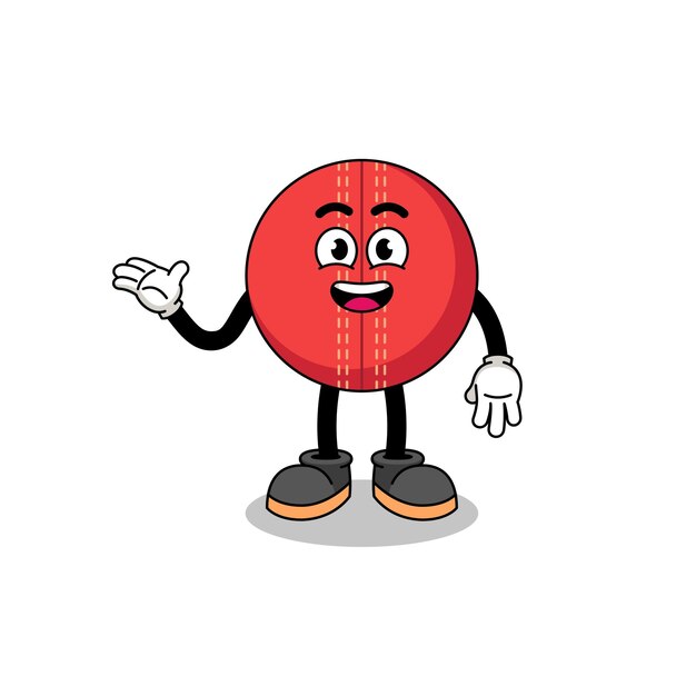 Cricket ball cartoon with welcome pose character design