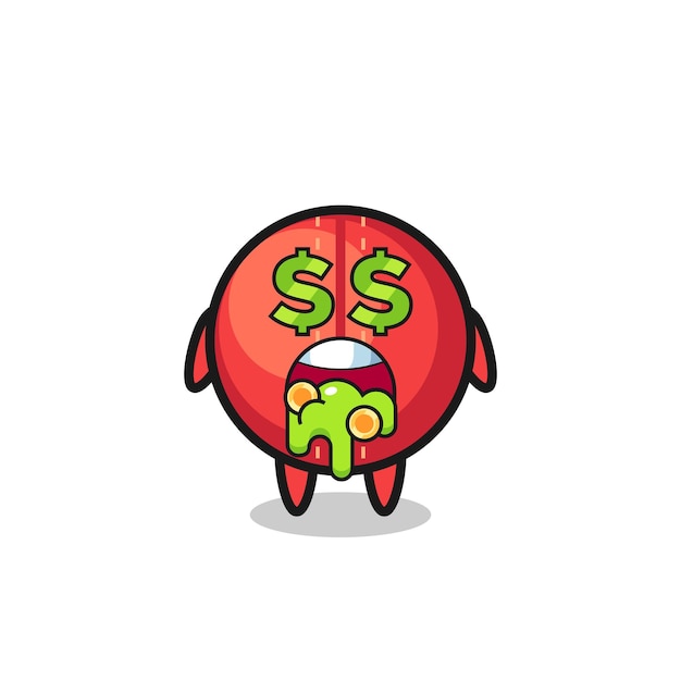 Cricket ball character with an expression of crazy about money