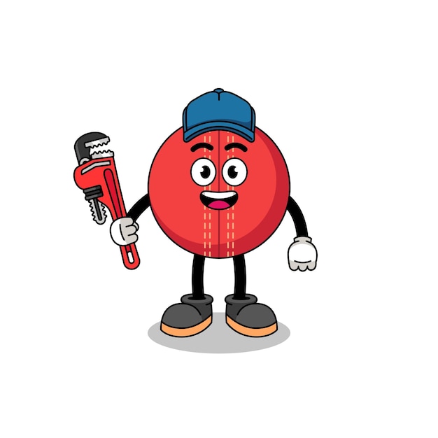 Cricket ball illustration cartoon as a plumber character design