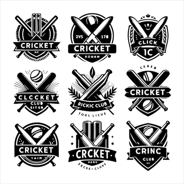 Vector cricket club logos badges silhouette vector