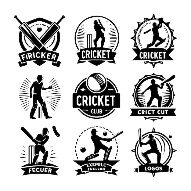 Vector cricket club logos badges silhouette vector