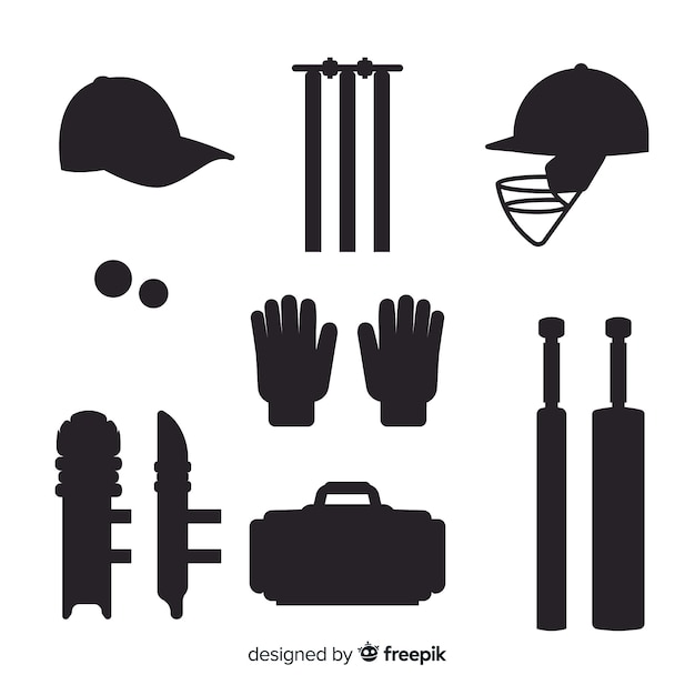 Cricket elements silhouette collection