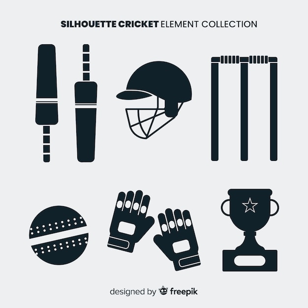 Cricket elements silhouette collection