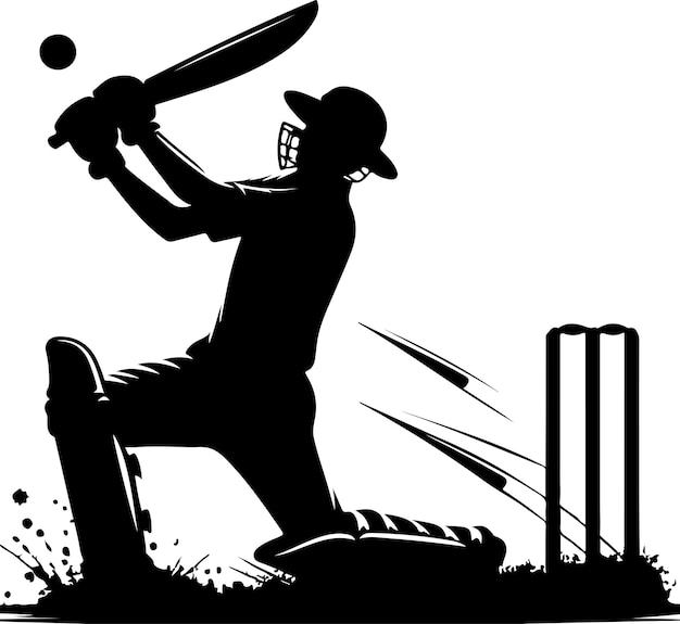 Vector cricket low swing silhouette stock vector vector black color silhouette