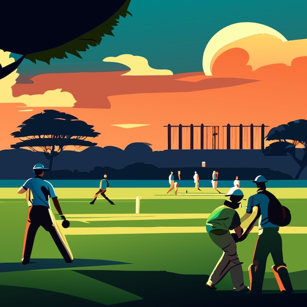 Vector a cricket match in a local park showcasing indias passion for the sport vector illustration