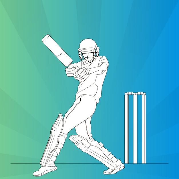 Cricket Player Bat Swing in line art style in colorful background