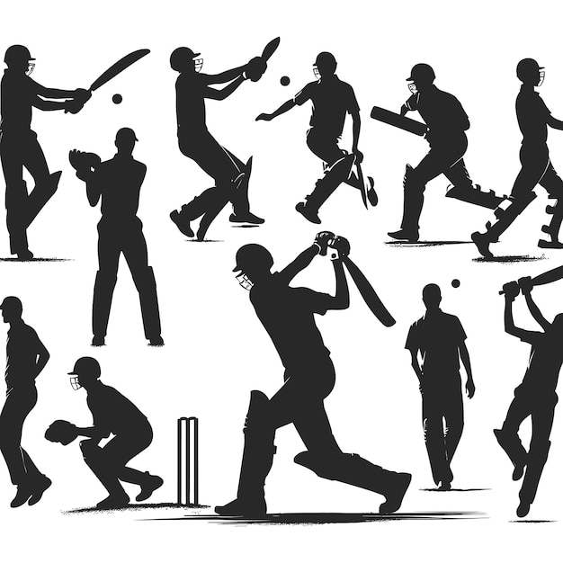 Vector cricket player betting and blowing silhouette vector