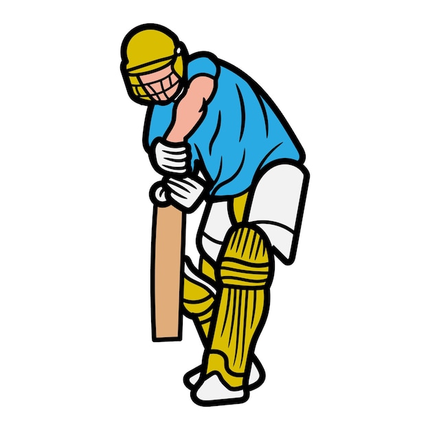 Cricket player Playing cricket character design vector Template Illustration in Line and Color