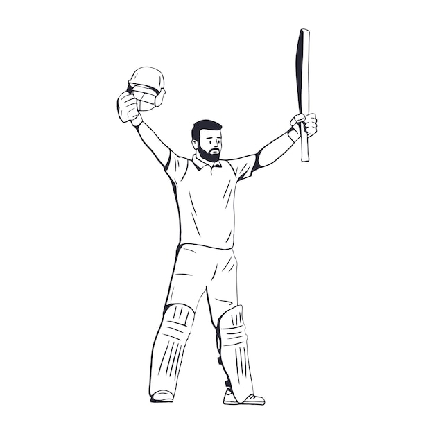 Cricket player Playing cricket character design vector Template Illustration in Line and Color