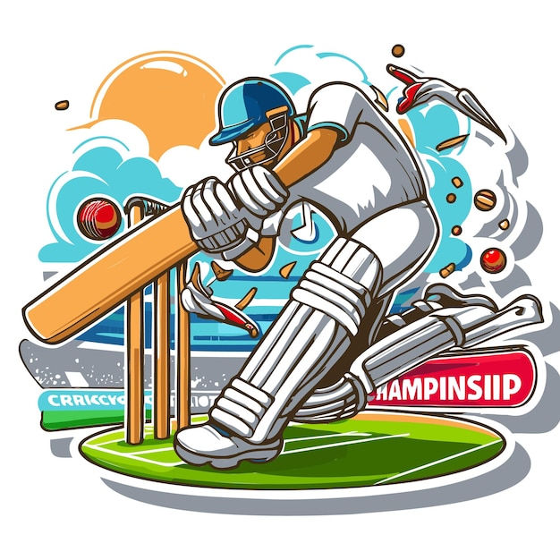 Vector cricket player sticker illustration