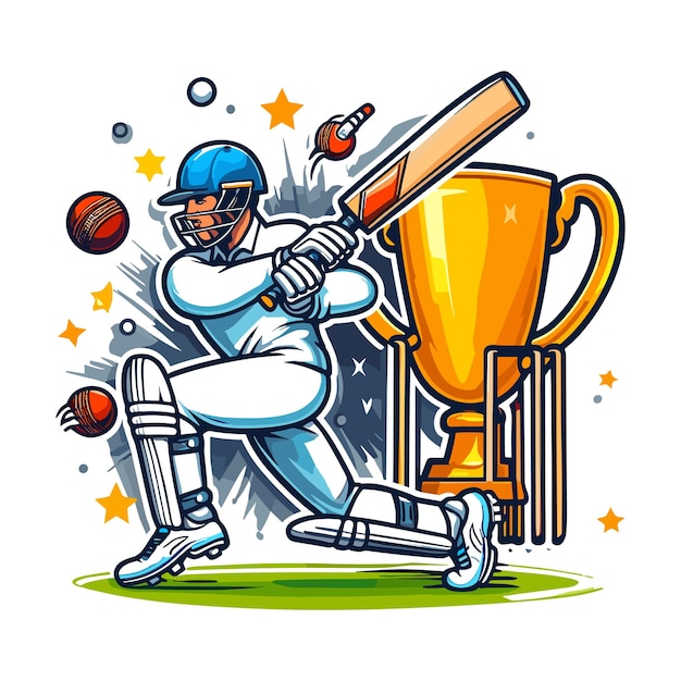 cricket player Sticker with With Winning Trophy Cup