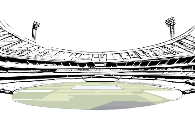 Cricket stadium hand drawn sketch vector illustration