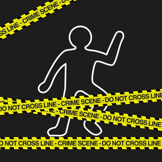 Crime scene illustration with chalk outlines of bodies used in crimes