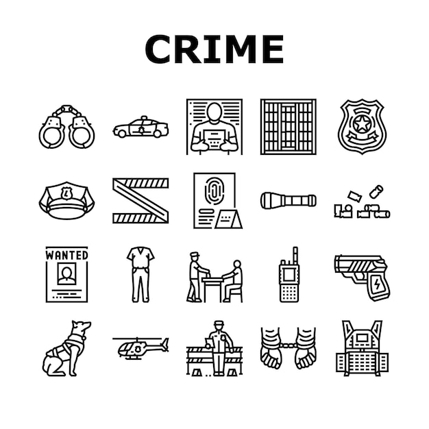 Crime scene police evidence icons set vector