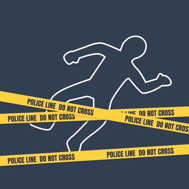 Crime scene with body outline. 