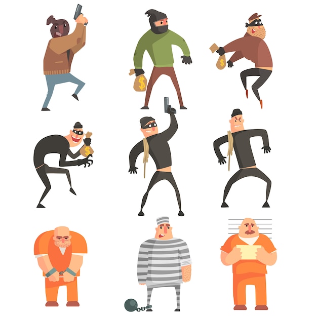 Criminals And Convicts Funny Characters Set