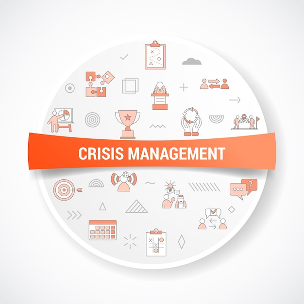 Crisis management concept with icon concept with round or circle shape for badge vector