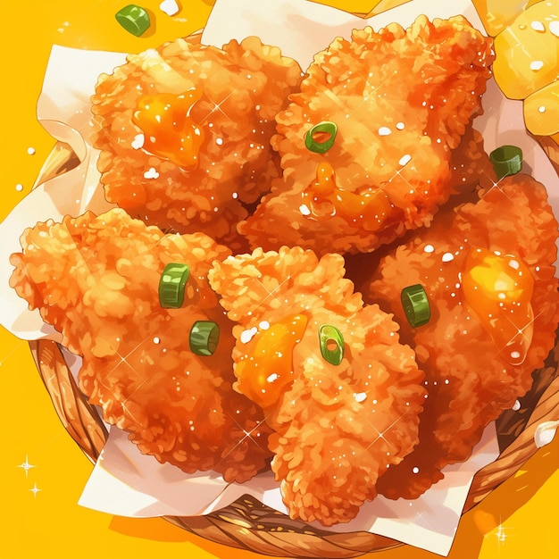 Crispy Chicken Tender Basket Cartoon Scene