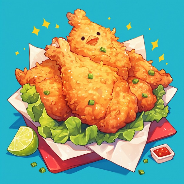 Crispy Chicken Tender Basket Cartoon Scene