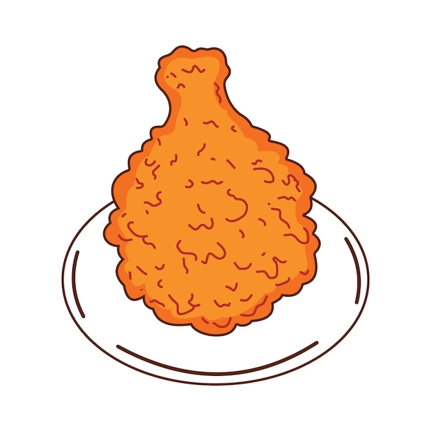 Vector crispy fried chicken drumstick fast junk food on a plate