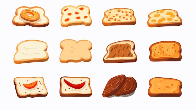 Crispy Toast Bread Isolated Icons on White Background