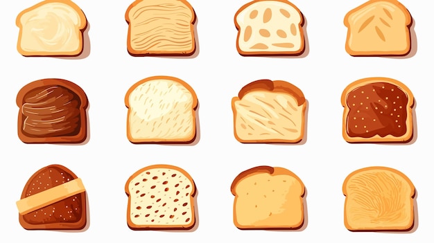 Crispy Toast Bread Isolated Icons on White Background