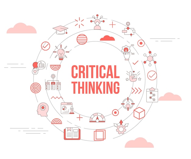 Critical thinking concept with icon set template banner and circle round shape