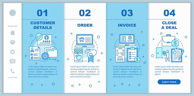 CRM system onboarding mobile web pages vector template