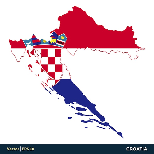 Croatia Europe Countries Map and Flag Vector Icon Template Illustration Design Vector EPS 10