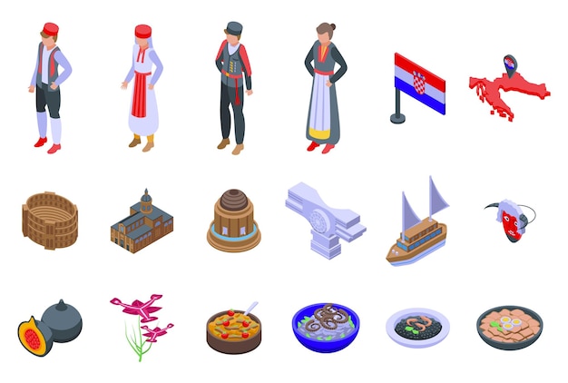 Croatia icons set isometric vector Split zagreb