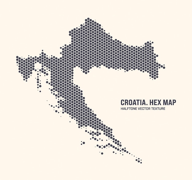 Croatia Map Vector Hexagonal Half Tone Pattern Isolated On Light Background