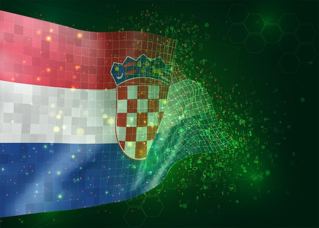 Croatia, on vector 3d flag on green background with polygons and data numbers