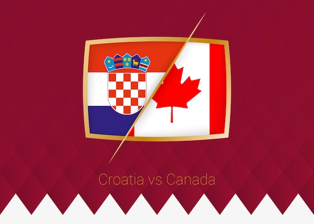 Croatia vs Canada group stage icon of football competition on burgundy background