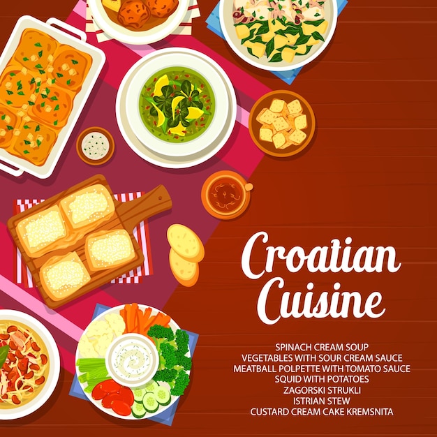 Croatian cuisine menu cover food dishes and meals