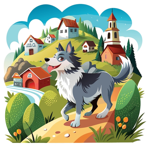 Croatian Sheepdog dog helpful walks village vector