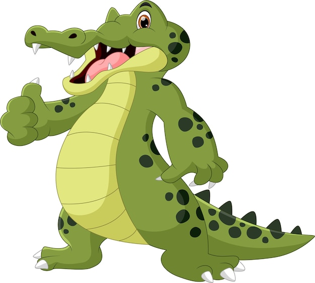 crocodile cartoon thumbs up on white background