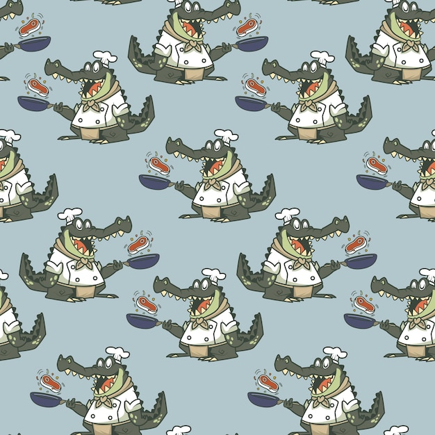 Vector crocodile chef vector illustration seamless pattern