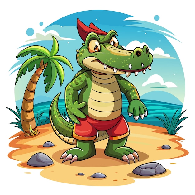 Crocodile humiliated looks beach vector