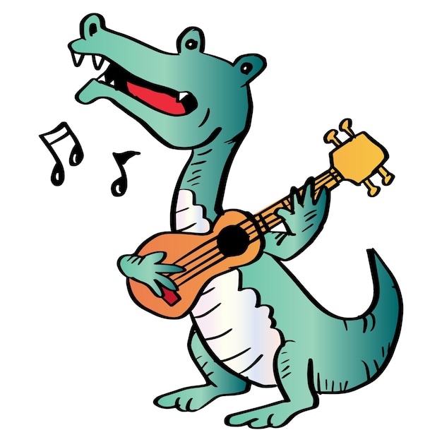 Crocodile playing guitar cartoon animal character