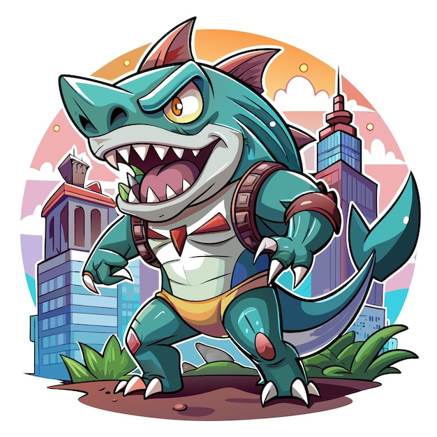 Crocodile Shark pathetic angry city vector