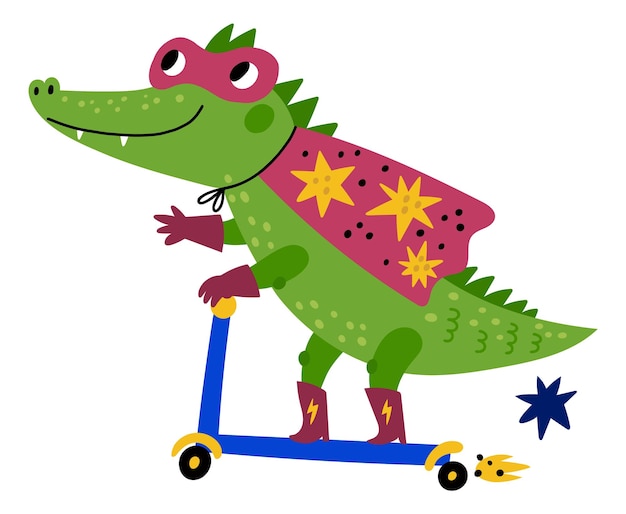 Crocodile in superhero mask and cape Funny animal character